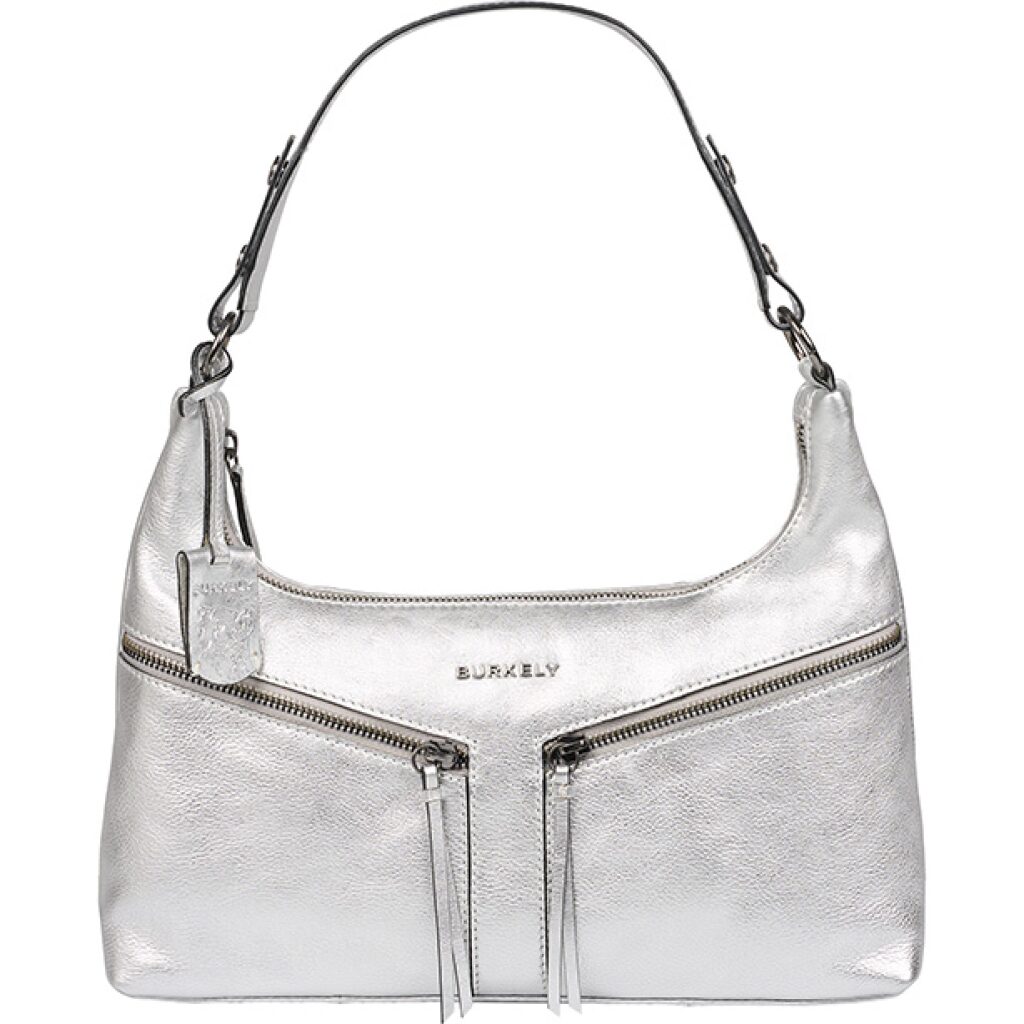 Leder Schultertasche Rock Ruby silber