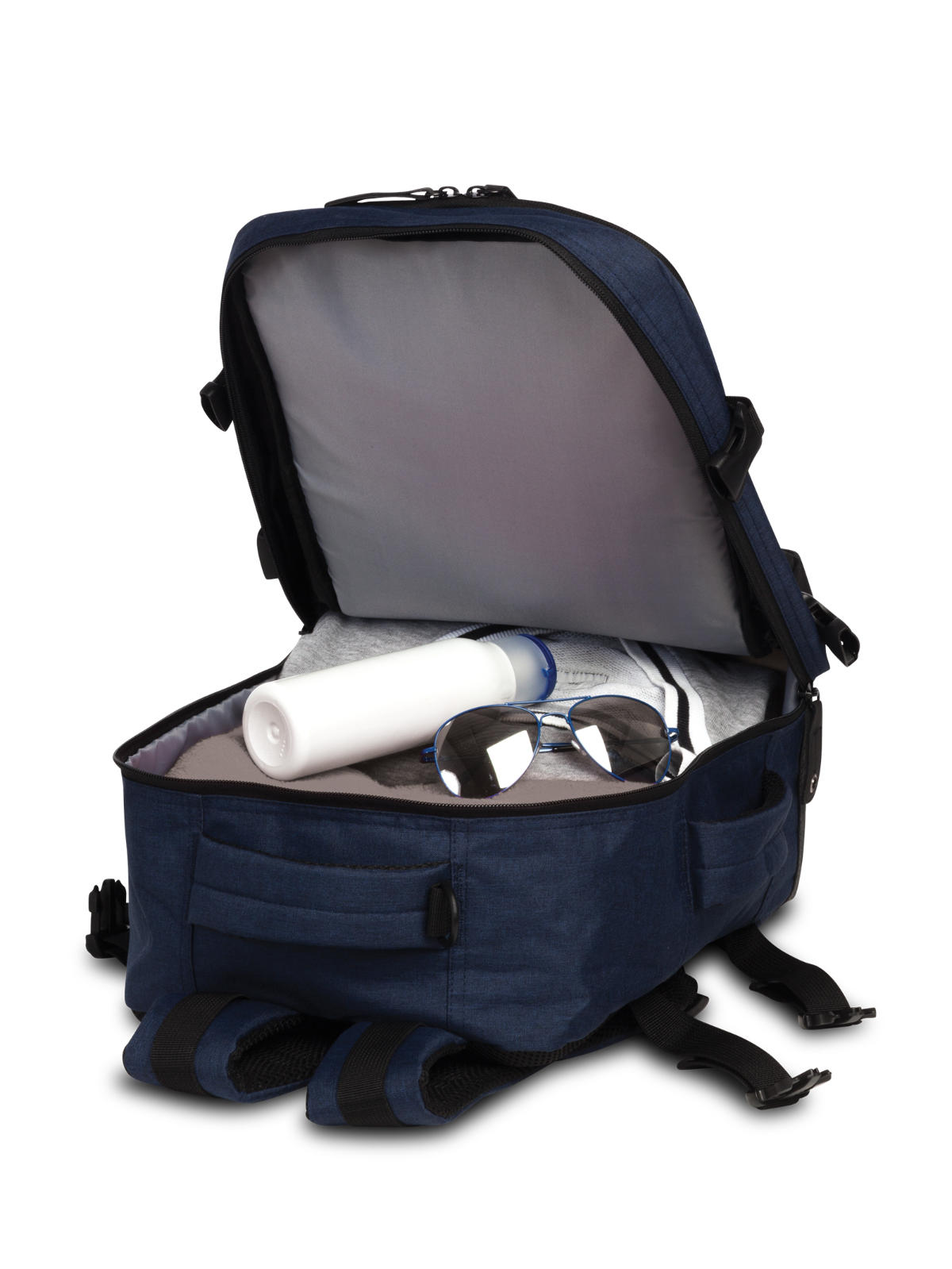 Bestway Handgepäck Rucksack für Ryanair geräumiges Hauptfach mit Demo-Inhalt dunkelblau