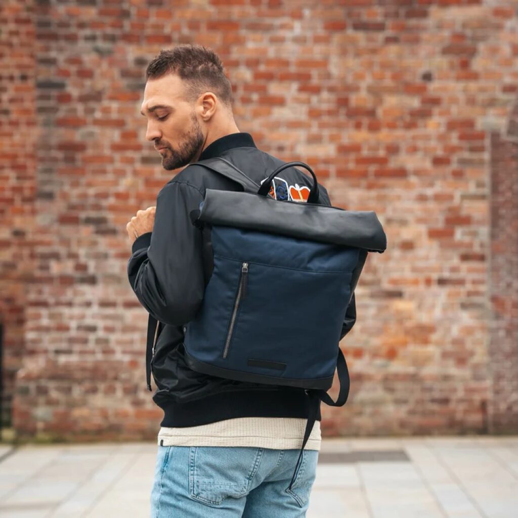 Leder Rolltop-Rucksack 17" Bornholm blau