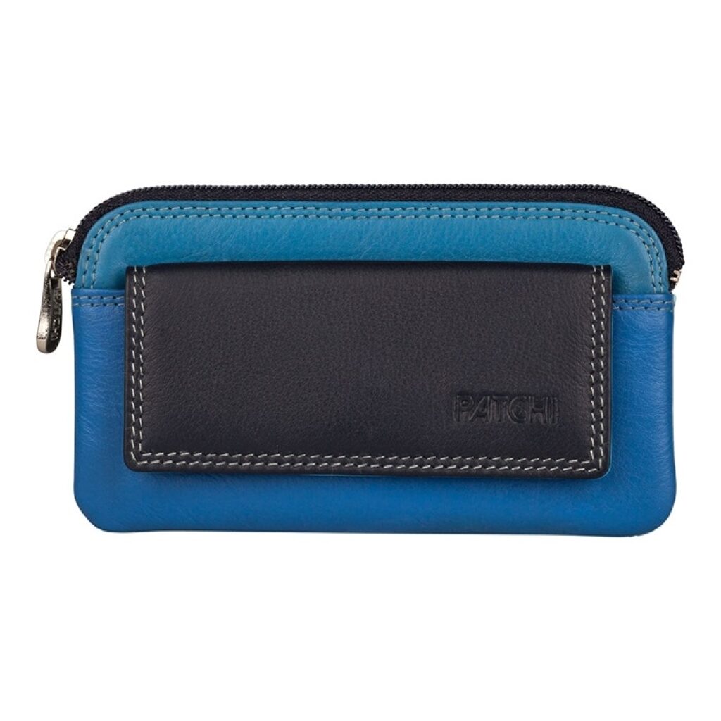 Lederne Mini-Geldbörse - Schlüsselanhänger multicolor blau