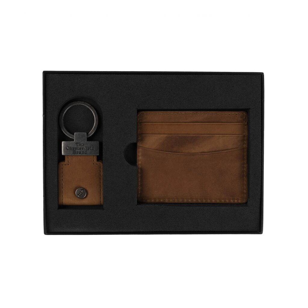 Leder Geschenkset mit Schlüsselanhänger und Kartenetui cognac Leder Geschenkset mit Schlüsselanhänger und Kartenetui cognac