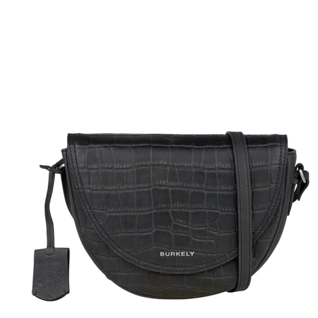 Leder Crossover-Tasche L halfmoon Croco Caia schwarz